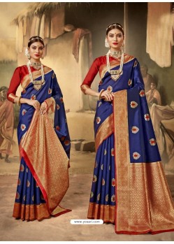 Dark Blue Designer Classic Wear Silk Sari