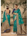 Turquoise Designer Classic Wear Silk Sari