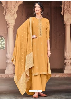 Mustard Designer Viscose Muslin Party Wear Straight Suit