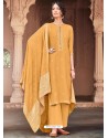 Mustard Designer Viscose Muslin Party Wear Straight Suit