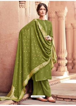 Mehendi Designer Viscose Muslin Party Wear Straight Suit