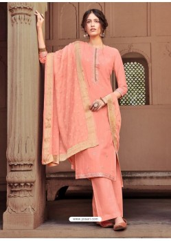 Peach Designer Viscose Muslin Party Wear Straight Suit