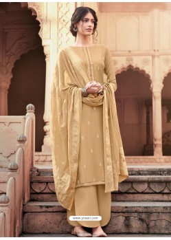 Beige Designer Viscose Muslin Party Wear Straight Suit