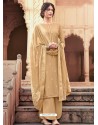 Beige Designer Viscose Muslin Party Wear Straight Suit