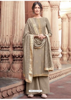 Taupe Designer Viscose Muslin Party Wear Straight Suit