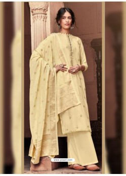 Cream Designer Viscose Muslin Party Wear Straight Suit