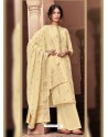 Cream Designer Viscose Muslin Party Wear Straight Suit