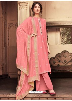 Light Red Designer Viscose Muslin Party Wear Straight Suit