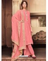 Light Red Designer Viscose Muslin Party Wear Straight Suit