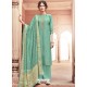 Aqua Mint Designer Viscose Muslin Party Wear Straight Suit