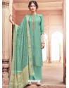 Aqua Mint Designer Viscose Muslin Party Wear Straight Suit