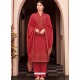 Red Designer Viscose Muslin Party Wear Straight Suit