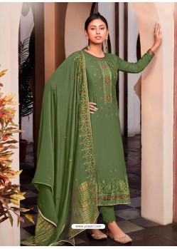 Mehendi Designer Viscose Muslin Party Wear Straight Suit