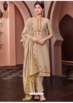 Light Beige Designer Viscose Muslin Party Wear Straight Suit