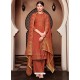 Rust Designer Viscose Muslin Party Wear Straight Suit