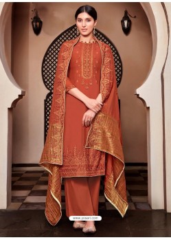 Rust Designer Viscose Muslin Party Wear Straight Suit