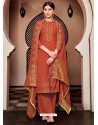 Rust Designer Viscose Muslin Party Wear Straight Suit