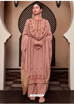 Old Rose Designer Viscose Muslin Party Wear Straight Suit