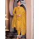 Mustard Designer Viscose Muslin Party Wear Straight Suit