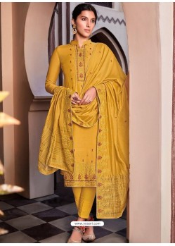 Mustard Designer Viscose Muslin Party Wear Straight Suit