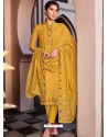 Mustard Designer Viscose Muslin Party Wear Straight Suit