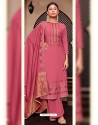 Rose Red Designer Viscose Muslin Party Wear Straight Suit