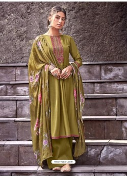 Mehendi Designer Viscose Muslin Party Wear Straight Suit