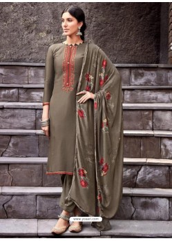 Taupe Designer Viscose Muslin Party Wear Straight Suit