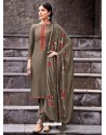 Taupe Designer Viscose Muslin Party Wear Straight Suit