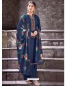 Dark Blue Designer Viscose Muslin Party Wear Straight Suit