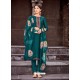 Teal Designer Viscose Muslin Party Wear Straight Suit