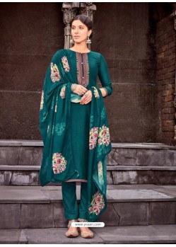 Teal Designer Viscose Muslin Party Wear Straight Suit