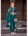 Teal Designer Viscose Muslin Party Wear Straight Suit