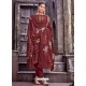 Maroon Designer Viscose Muslin Party Wear Straight Suit