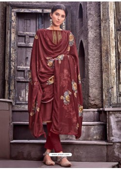 Maroon Designer Viscose Muslin Party Wear Straight Suit