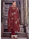 Maroon Designer Viscose Muslin Party Wear Straight Suit