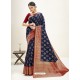 Dark Blue Designer Classic Wear Cotton Jacquard Sari