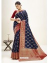 Dark Blue Designer Classic Wear Cotton Jacquard Sari