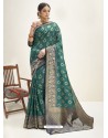 Teal Designer Classic Wear Cotton Jacquard Sari