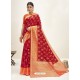 Red Designer Classic Wear Cotton Jacquard Sari