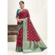 Rose Red Designer Classic Wear Cotton Jacquard Sari