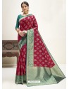 Rose Red Designer Classic Wear Cotton Jacquard Sari