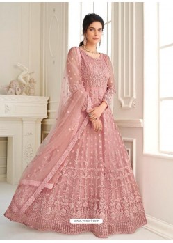 Dusty Pink Bridal Designer Party Wear Butterfly Net Anarkali Suit