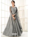 Grey Bridal Designer Party Wear Butterfly Net Anarkali Suit