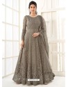 Grayish Green Bridal Designer Party Wear Butterfly Net Anarkali Suit