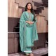 Sky Blue Designer Cotton Silk Party Wear Straight Suit