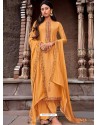 Mustard Designer Cotton Silk Party Wear Straight Suit