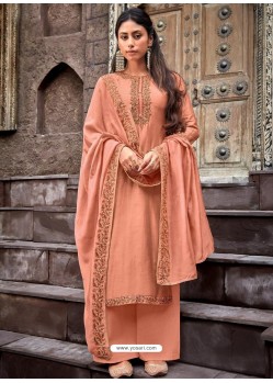 Light Orange Designer Cotton Silk Party Wear Straight Suit