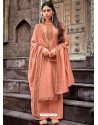 Light Orange Designer Cotton Silk Party Wear Straight Suit