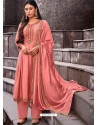 Peach Designer Cotton Silk Party Wear Straight Suit